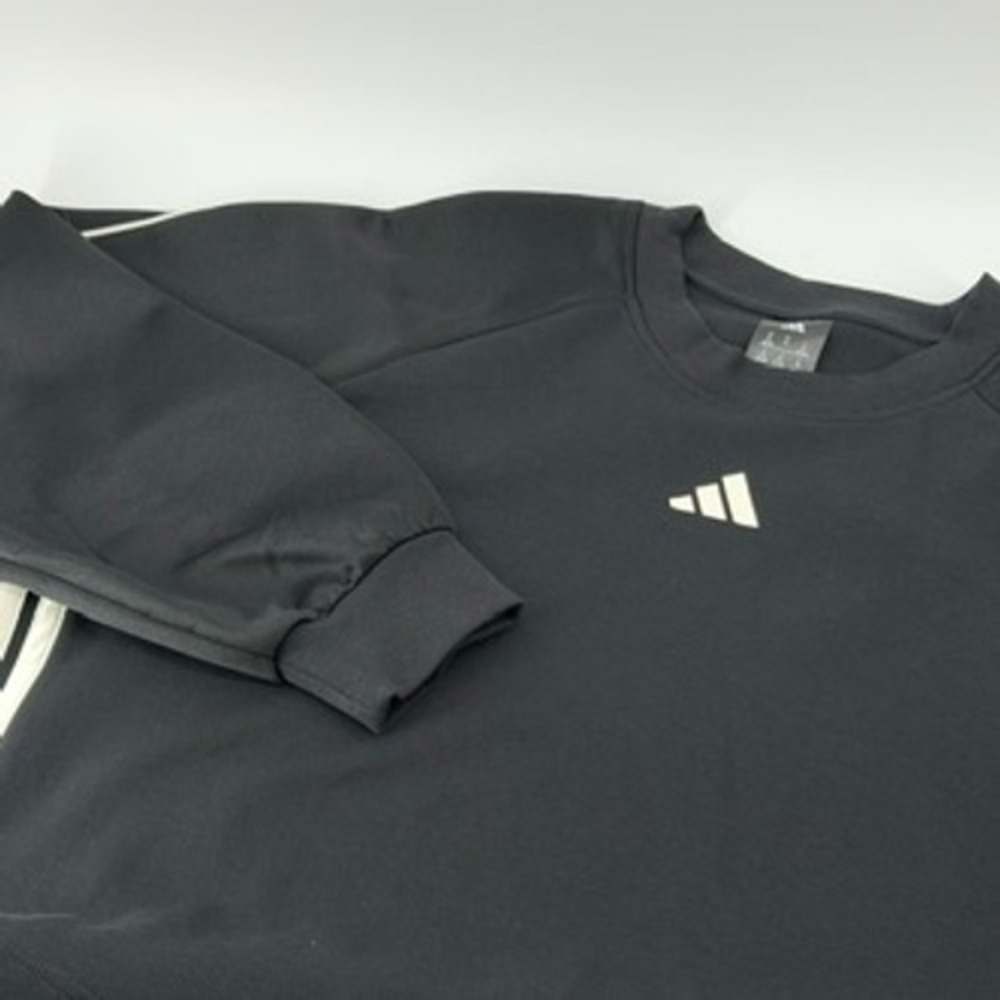 Adidas Womens XL Black Cropped Sweatshirt 3 Stripe Raglan Pullover Logo Top